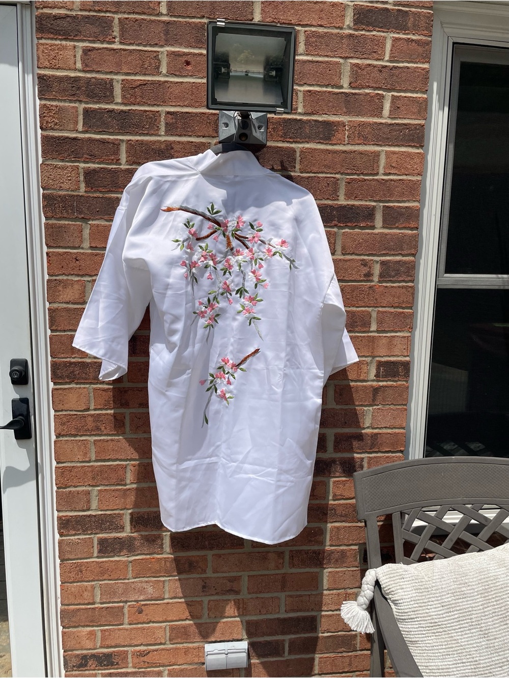 White Floral Embroidered Kimono Jacket from Japan